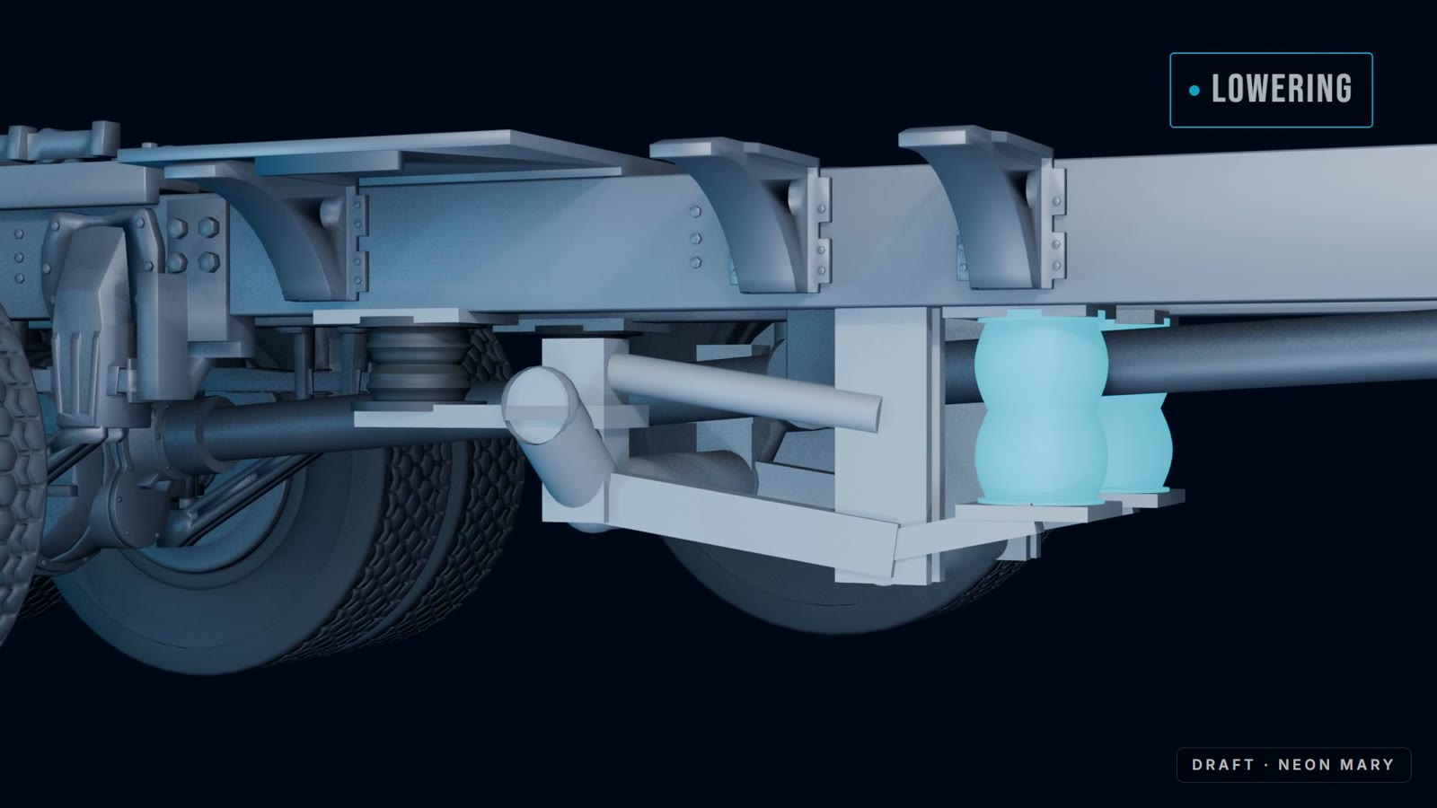 CAD: the lift axle mechanism lowering on its air bags